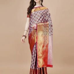 JUST FASHION Magenta Silk Woven Saree With Unstitched Blouse-picture-39