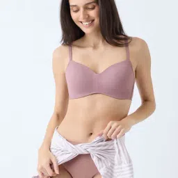 Wunderlove by Westside Dusty Pink Ribbed-Textured Padded Bra-picture-39