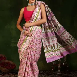 Libas Pink Cotton Printed Saree With Unstitched Blouse Piece-image-79