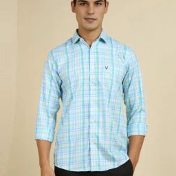 Allen Solly Blue Cotton Slim Fit Checks Shirt-image-75