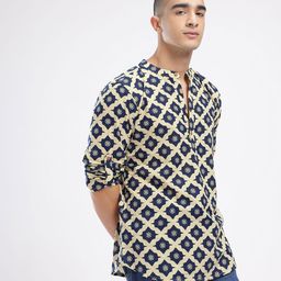 Anouk Rustic Band Collar Ethnic Motifs Printed Roll-Up Sleeves Kurta image 3