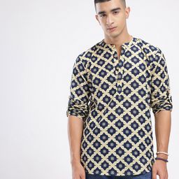 Anouk Rustic Band Collar Ethnic Motifs Printed Roll-Up Sleeves Kurta image 4