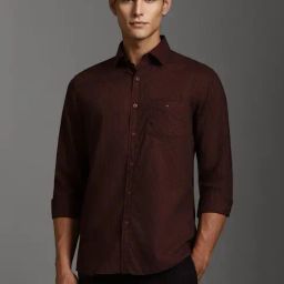 Louis Philippe Maroon Cotton Slim Fit Printed Shirt-image-57