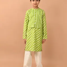 LilPicks Kids Green & White Printed Full Sleeves Kurta, Jacket with Pyjamas-image-22