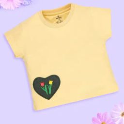 Kiddopanti Girls Sand Cotton Half Sleeves Round Neck Tee With Heart Applique-picture-7