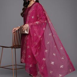 Gerua By Libas Women Solid Regular Sequinned Kurta with Trousers  With Dupatta image 1