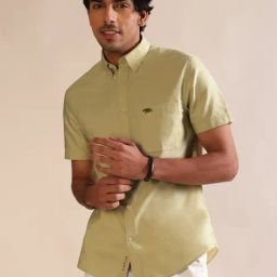 ANDAMEN Light Olive Slim Fit Cotton Shirt-picture-28
