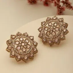Aatmana White & Gold-Toned Kundan Studded Stud Earrings-image-25