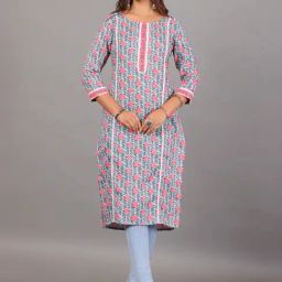 Kairab Blue & Pink Printed Straight Kurta-41