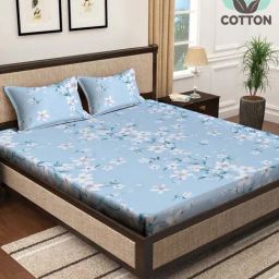Klotthe Blue 400 TC Cotton Double Elastic Bedsheet with 2 Pillow Covers-image-57