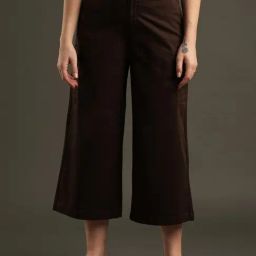 Globus Coffee Brown Relaxed Fit Mid Rise Cropped Trousers-image-77