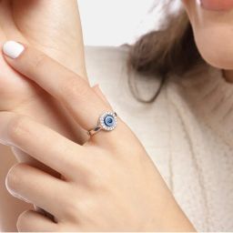 Zavya Mystic Ward Evil Eye CZ Rhodium Plated 925 Sterling Silver Ring-picture-1