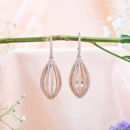 Fida Rose Gold Plated American Diamond White Cocktail Drop Earrings-25