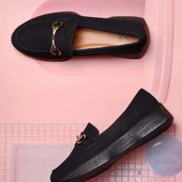 Jove Women's Black Wedge Loafers-image-95