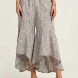 Lela Grey Cotton Self Pattern Flared Pants-22