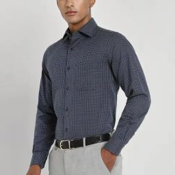 Allen Solly Navy Cotton Regular Fit Checks Shirt-image-106