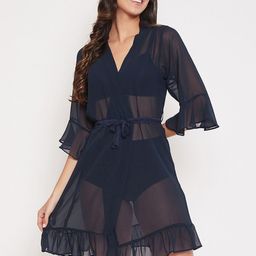 Clovia Women Navy Blue Solid Robe-image-54