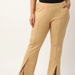 theRebelinme Plus Size Women's Beige Cotton Solid Trouser-picture-46
