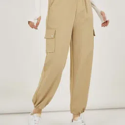 Styli Beige Plain Joggers-picture-13
