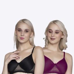 FIMS Black & Purple Lace Work Bras - Pack Of 2-image-44