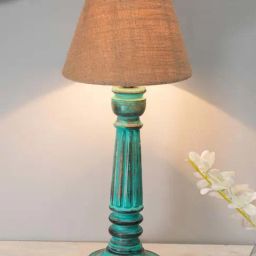 Homesake Brown & Green Wood Antique Traditional Country Cottage Jute Shade Table Lamp-2