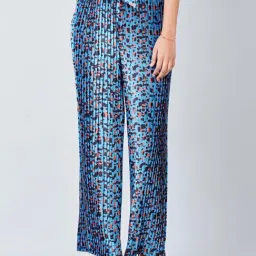 First Resort By Ramola Bachchan Blue Animal Print Knife Pleated Palazzo-image-88
