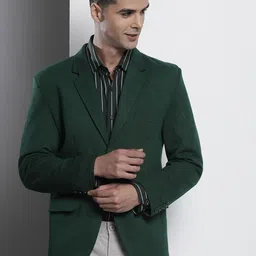 The Indian Garage Co Men Solid Single-Breasted SlimFit Blazer-image-55