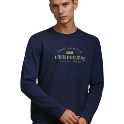 Louis Philippe Navy Cotton Regular Fit Logo Printed Sweatshirt-30