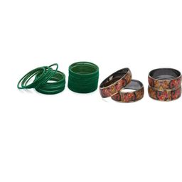 Somil Set of 28 Green & Multicolor Glass Artificial Stones And Beaded Bangles Set-image-25