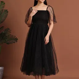JAKANARY Flared Sleeve Ruffled Net Fit & Flare Maxi Dress-picture-18