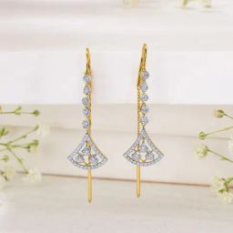 P.N.Gadgil Jewellers 14KT BSI Hallmarked Yellow Gold Crystal Sui-Dhaga Earring for Women-image-76