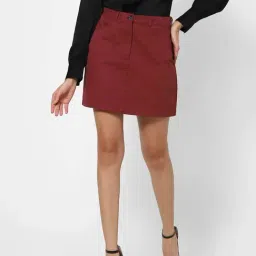 VASTRADO Maroon Cotton Mini Shift Skirt-image-83