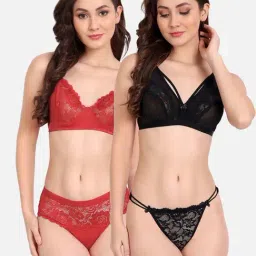 FIMS: Fashion is my Style Black & Red Lace Work Lingerie Set - Pack Of 2-image-39