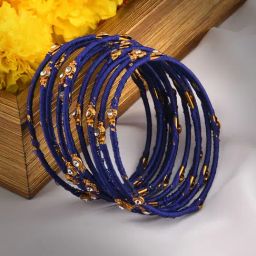 Fida Navy Blue Stones Gold-Plated Silk Thread Bangles for Women - Set of 12-image-42