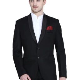 TAHVO Black Cotton Regular Fit Blazer-image-74