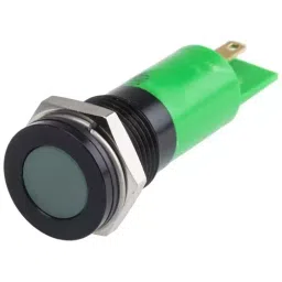 RS PRO Green Panel Mount Indicator 12V DC, Mounting Hole Size 14 mm, Termination Type Solder Tab, IP Rating IP67, Model No 7038872-8
