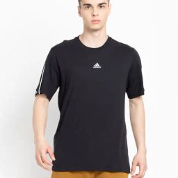 adidas Black Regular Fit Logo Print Cotton Sports T-Shirt-image-61