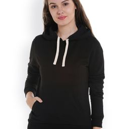 Campus Sutra Women Black Solid Hooded Sweatshirt-image-40