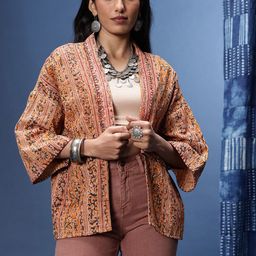 Taavi Kalamkari Floral Printed Shawl Collar Pure Cotton Shrug-24
