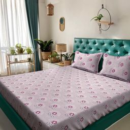 KLOTTHE Pink & Purple Printed 400 TC Cotton King Bedsheet Set 2.50 m x 2.25 m-image-101