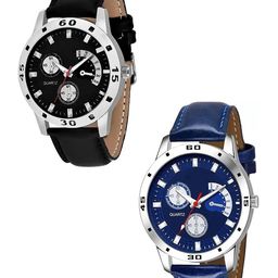 THE SHOPOHOLIC Men Pack Of 2 Dial & Leather Straps Analogue Watch Avo-Black-Blue-image-34