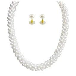 Sri Jagdamba Pearls Golden Necklace & Earring Set-image-24