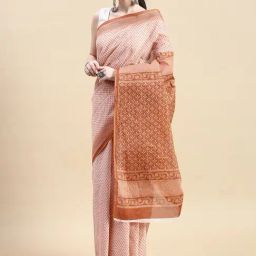 SHANVIKA Orange Cotton Printed Saree Without Blouse-picture-30