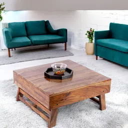 Ikiriya Coffee Brown Square Shaped Sheesham Wooden Contemporary Coffee Table-image-25