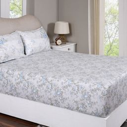 MASPAR Blue Printed Pure Cotton 300 TC Double Fitted Bedsheet Set 1.83m x 1.98m x 38cm-image-52