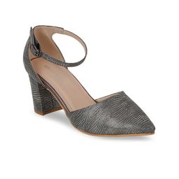 SHUZ TOUCH Women Gunmetal-Toned Embellished Pumps-22