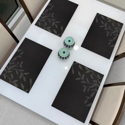HOKIPO Set Of 4 Black Floral Heat Resistant Table Placemats-32