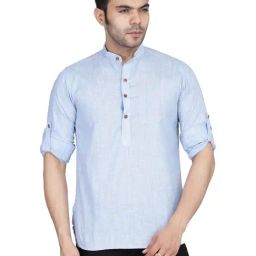 TAHVO Blue Cotton Slim Fit Short Kurta-picture-19