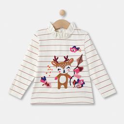 R&B Girls White & Brown Striped Applique Pure Cotton Top-picture-40