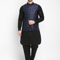 Hangup Men Black Solid Kurta with Patiala & Waistcoat-image-75